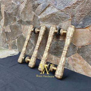Handle Pintu Rumah Kuningan Antik Motif Godo Ukir 43 cm 4 Pcs