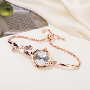 Fashion Bow Diamond Watch for Women Original with Free Adjustment Bracelet Steel Strap Womens Casual Watches 3 Color Romantic Gifts