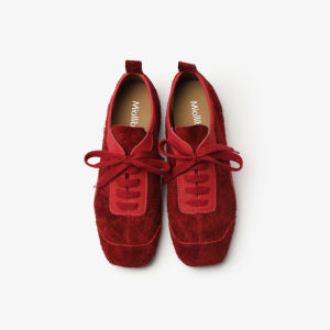 MIOLLIBARN | Retro Red Suede Leather Running Shoes Women