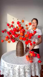 Cành Hồng Trang Trí Tết 7 Quả Dài 95cm | Cành Quả Cắm Bình Phòng Khách Trang Hoàng Nhà Đón Xuân