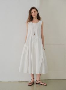 epoque de rueen | Flowing Shadows Cotton Round Neck Sleeveless Irregular A-line Maxi Dress