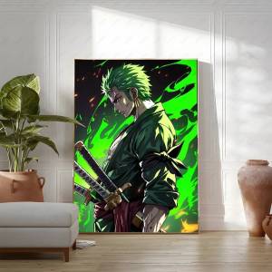 Bandai | One Piece Zoro Anime Kiếm Sĩ HD Nghệ Thuật Poster Chống Nước Dán Tường Cho Gia Đình Phòng Khách Phòng Ngủ Phong Cách Hiện Đại Giấy Poster