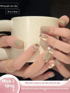 MONLEYTA | Nhựa giả móng tay thời trang mùa thu đông mềm mại móng tay ngắn thủ công hoàn thiện nhãn hiệu Manliata màu trắng sữa đá Rhinestone