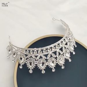 🔥【New Arrival】Princess Bride Crown Rhinestone Headwear Large Round Lightweight Wedding Crown for Masquerade Ball Banquet Cosplay