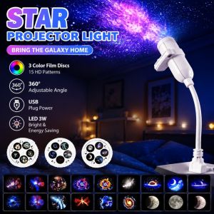 USB Planet Projector Starry Night Light with 15 Cosmic Patterns 360° Adjustable LED Space Projector for Kids Bedroom