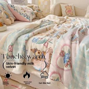 Thickened Winter Milk Velvet Blanket for Babies And Children Cute Cartoon Style Warm Office Nap Blanket Polyester Fiber