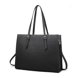 Leacat kinh doanh túi tote da Túi đựng máy tính xách tay 15.6 inch Túi đeo vai màu đen Túi Công Sở cho phụ nữ