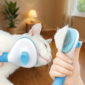 Easy-to-Clean Dog&Cat Grooming Brush-Gentle Hair Removal Massage Comb with One-Button Operation Ideal for All Dog & Cat Breeds