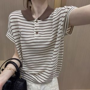 Áo Thun Polo Sọc Ngắn Tay Ôm Body