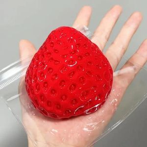 YOUYUEPIN 3pcs Squishy Strawberry Squeeze Toy Slow Rising Stress Relief Fidget Sensory Ball Soft TPR Kawaii Fruit Simulation Decompression Gift For Kids Adults Office Desk