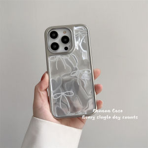 Silver Laser Water Ripple Bow Phone Case for IPhone 11 12 13 14 15 16 17 Pro Max 17 Air 16 Plus Shockproof Dustproof Back Cover