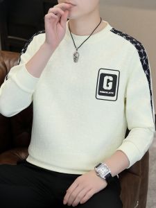 HENGYUANXIANG | Hengyuanxiang Long Sleeve Hoodie Mens T-Shirt Fashion Slim Fit Color Block Spring Autumn Casual Round Neck Polyester Fiber