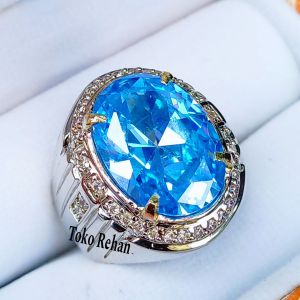 Cincin Batu Blue Topaz Super Mewah Elegant