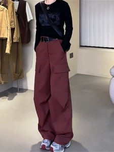 High Waist Pocket Design Work Pants Loose Casual Womens Autumn New Style Floor-Length Slimming Chic Trousers for All Body Types