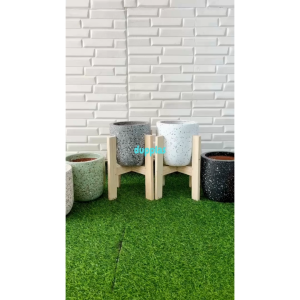 Pot Terracotta Pot Terasso Motif Model Kapsul Kecil Variasi Warna + Standing Pot Kayu Kaki 4 Pot Tanaman Hias Dekorasi Kantor