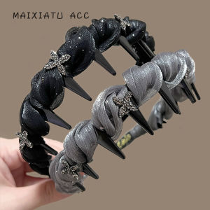 Womens Pearl Four-leaf Clover Mesh Hairband High Hairline Anti-slip Toothed Elegant Fashionable Hairband Hair Clip