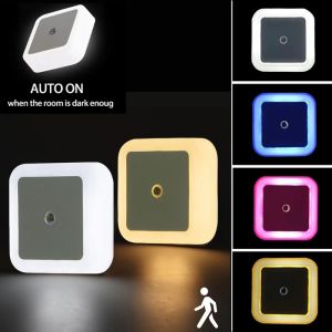Plug In LED Night Lights Mini Square Light Sensor Control Lights Staircase Lamp Baby Living room Bedroom Decorations