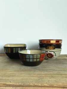 Underglaze Ceramic Deep Bowl Simple Creative Home Use Salad Bowl Soup Plate Fruit Soup Bowl Noodle Bowl Irregular Shape Japanese Style