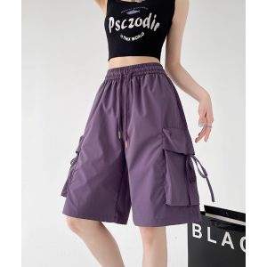 Big Pockets American Workwear Style Loose High Waist Shorts