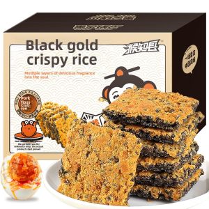 Crunchy Fried Rice Cake Snack Delectable Craving Reliever Black Gold Crab Roe Flavor Rice Cracker Leisure Food Snack Boxed Pack