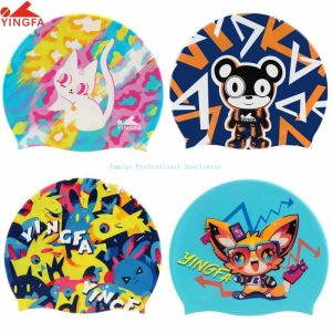 Yingfa Kids mũ bơi không thấm nước in hình phim hoạt hình Silicone Hat Với bảo vệ tai Cho Hồ Bơi & Tắm