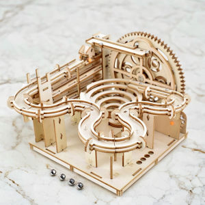 3D Wooden Puzzle DIY Building Kits Mechanical Model Marble Run Set with 4 Balls Creative STEM Toys for Adults Kids Birthday Gift