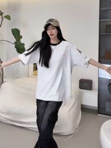 SINRANSINYA丨áo thun cho nam-Áo phông nam thun tay ngắn in cờ Ba Thời Trang Mỹ mùa hè đường phố bé trai rộng đôi tay áo lửng