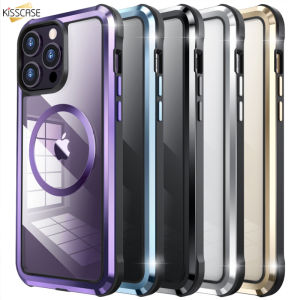 KISSCASE Metal Bumper Magsafe Magnetic Case For IPhone 14ProMax 14Plus 14 13 Pro Magnetic Clear Hard Cover