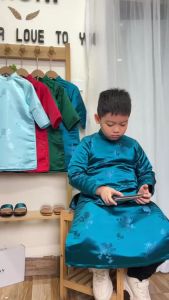Áo Dài Bé Trai Gấm Cúc Cao Cấp Chi Điền