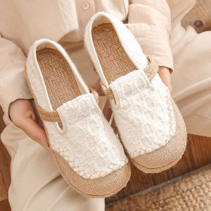 flat Heel Linen Cotton Maillot Shoes for Women Traditional Beijing Style Embroidered Snacks Casual Daily Use Shoes