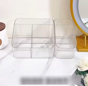 Organizer Kosmetik Rak Make Up Transparan 4 Sekat / Tempat Remote AC TV HP Desk Storage / Rak Sekat Kotak Penyimpanan Barang Kecil / Rak Penyimpanan Pensil Pulpen Lipstik