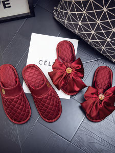 Dép Cưới Màu Đỏ Sang Trọng Dành Cho Cặp Đôi Đế Cao Su TPR Dép Cotton Thoải Mái Để Mặc Ở Nhà Quà Tặng Cưới Đồ Dùng Lễ Hội