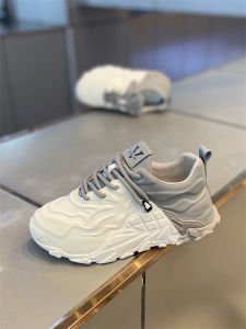 Fashionable Dad Shoes Thick Bottom Heightened Lace-Up Leather Surface Sporty Soft Bottom Trendy Mens Shoe Korean Style round Toe