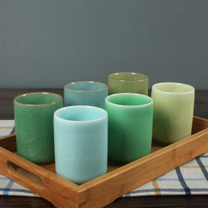 Cốc Trà Gốm Sứ Màu Xanh Lam Mới Có Sáu Màu Miệng Thẳng Cốc Cà Phê Sữa Tráng Men Cốc Nước Cho Khách Hàng