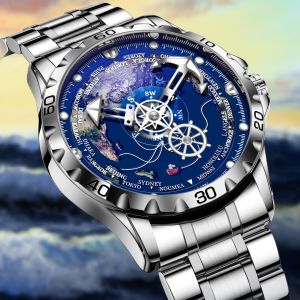 Đồng Hồ Cơ Glenaw Navigator Series Hai Màu Vàng Và Bạc Tự Động Lên Dây Cót Dây Thép Không Gỉ Chống Sốc Dành Cho Thợ Lặn