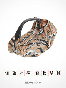 Handmade Luxury Silk Print Patchwork Genuine Leather Handbag Evening Bag Travel Bag Lightweight Carry-On Cloud Bag Pillow Shape