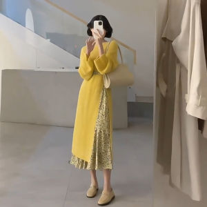 GOUWU | Elegant Cold Aesthetic Knitted Jigan Two-piece Set