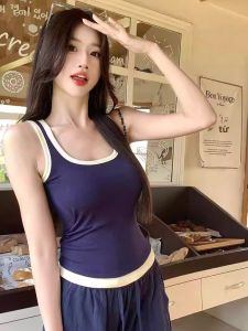 chaqi | Versatile Outerwear Camisole with Padding Round Neck Color Block Design
