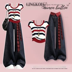NUMEN BUTTON | Bộ Đồ 2 Mảnh Kiểu Dáng Ngọt Ngào và Mát Mẻ Kích Thước Lớn