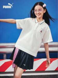 PUMA | School Style Girl Summer Shorts Sleeve Outfit with Pleated Skirt