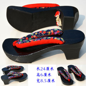 รองเท้าแตะพื้นไม้สไตล์ญี่ปุ่น ทรงสูง ส้นสูง 5-8 ซม. ทรงหัวเหลี่ยม พื้นรองเท้าทำจากยาง พื้นรองเท้าแบบสวมสำหรับใส่ในบ้าน