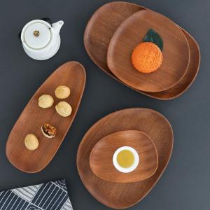 Solid Wood Tray Dried Fruit Tray Asymmetrical Ebony Wood Dish Melon Seeds Dim Sum Plate Afternoon Tea Coffee Cup Tray