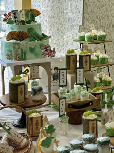 New Chinese Style Green Dessert Table Baby Birthday Cake Decoration Ornaments One Hundred Days Celebration Festive Stickers