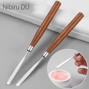 Stainless Steel Pigment Mixing Spatula Wooden Handle Nail Art Makeup Stirring Rod Cream Foundation Mixing Tool  Manicure Tools