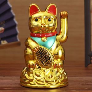 Gold Feng Shui Lucky Cats Lucky Cat Beckoning Waving Wealth Cat