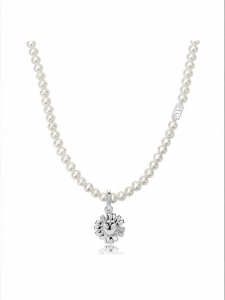Silver Zircon Flower Freshwater Pearl Necklace