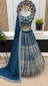 [PRE-ORDER] Semistitched Heavy Faux Georgette With Heavy Embroidery Lengha (10-15days delivery)