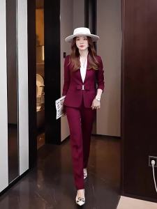 1806 Professional Suit Set Hotel Reception Business Formal Wear Autumn Winter Interview Outfit Work Uniform Manager Workwear Purple