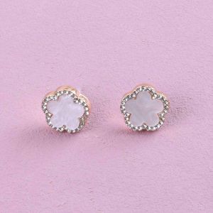 Fashion Lucky Five Leaf Flower Stud Earrings Temperament Sweet Rhinestone Inlaid Earring Set Foreign Trade New Ear Accessories