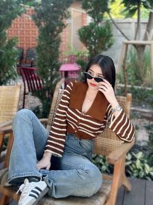 🌈MesubShop🌈 เสื้อครอบแขนยาว ทรงคอบก กระดูมติดต่อใช้งาน 🍽 ผ้าทอลายสลับสี เนื้อผ้านู่มาก รูปร่างเมืองเย็น